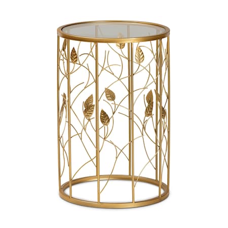 Baxton Studio Anaya Modern and Contemporary Glam Brushed Gold Finished Metal and Glass Leaf Accent End Table 177-11188-Zoro